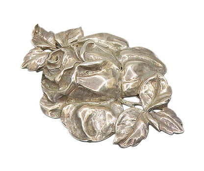 925 Sterling Silver  Vintage Shiny Rose Flower Motif Brooch Pin  BP8294