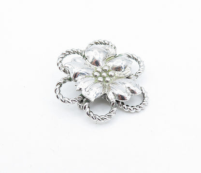 OLD CREST 925 Sterling Silver  Vintage Shiny Flower Twist Brooch Pin  BP2761