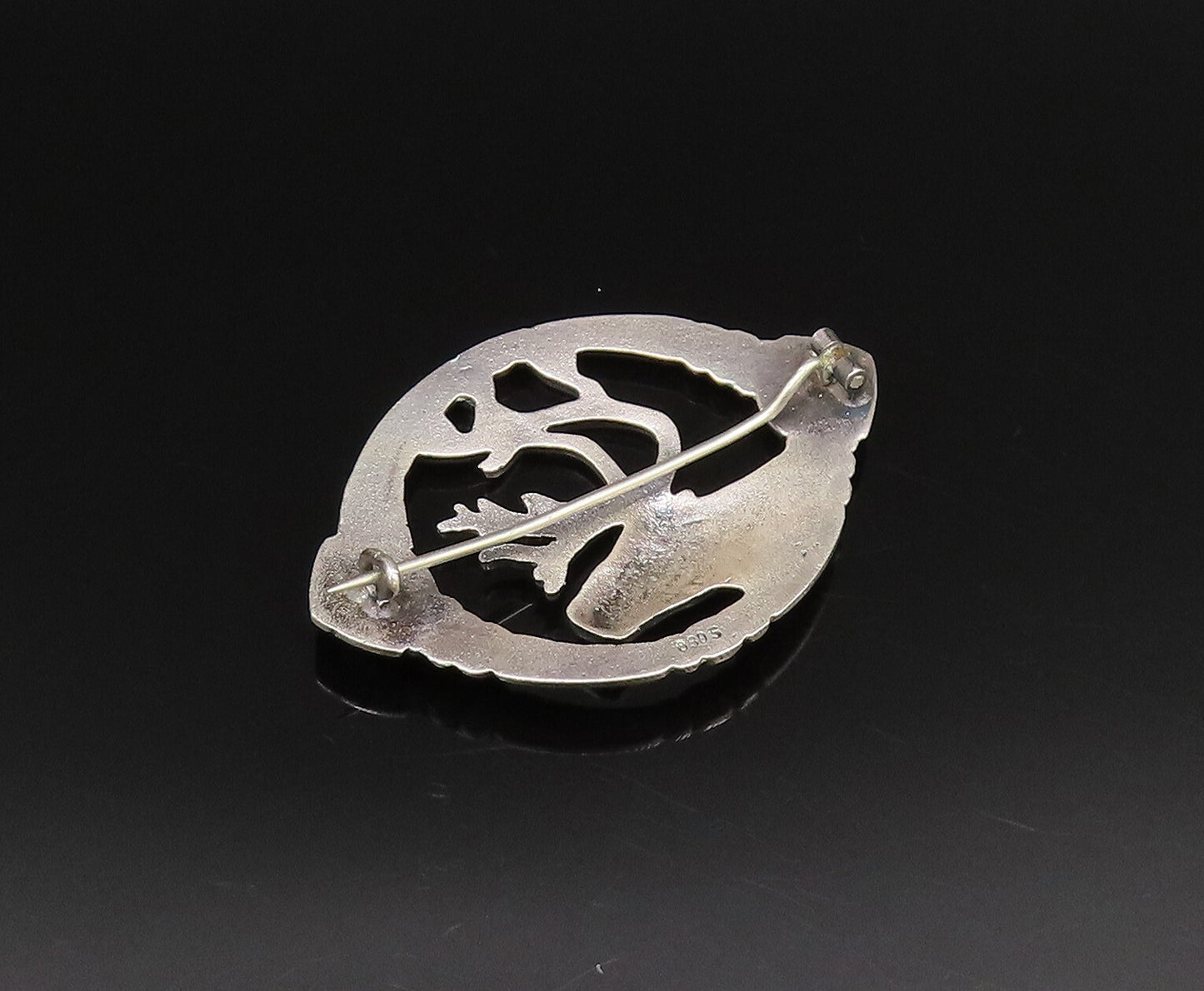 EUROPEAN 925 Silver  Vintage Antique Deer Head Cutout Brooch Pin  BP9879