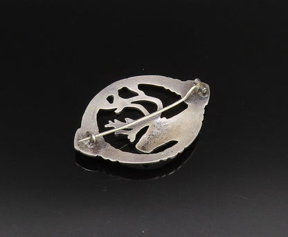 EUROPEAN 925 Silver  Vintage Antique Deer Head Cutout Brooch Pin  BP9879