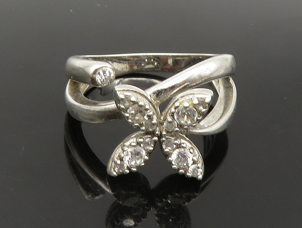 925 Sterling Silver  Vintage Topaz Floral Motif Split Band Ring Sz 7  RG24058