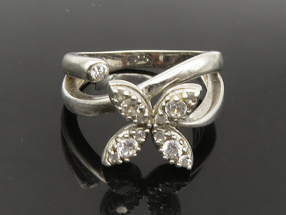 925 Sterling Silver  Vintage Topaz Floral Motif Split Band Ring Sz 7  RG24058