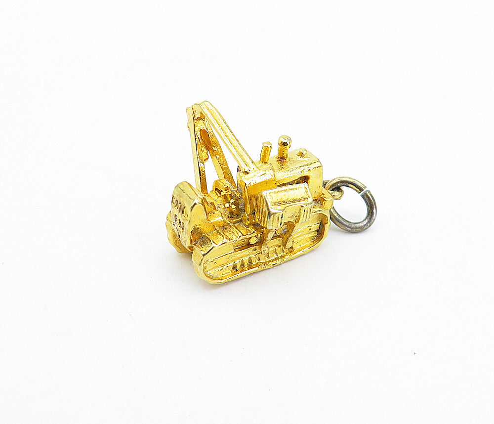 925 Sterling Silver  Vintage Shiny Petite Gold Plated Tractor Pendant  PT2968