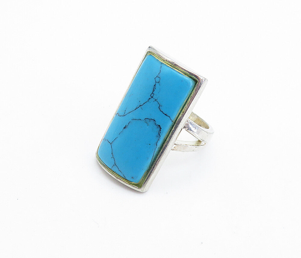 925 Sterling Silver  Turquoise Square Split Band Cocktail Ring Sz 5.5  RG7386