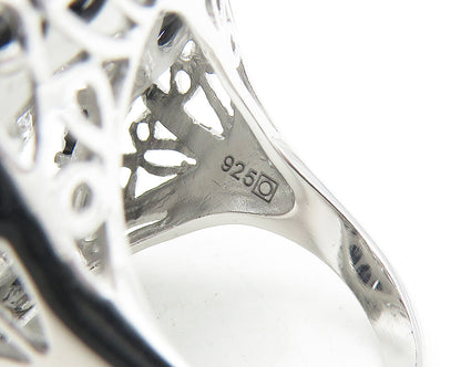 925 Sterling Silver  Cubic Zirconia & Hematite Cocktail Ring Sz 7  RG11208