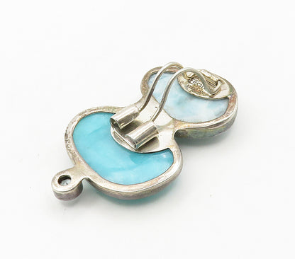 ELLIGATORS 925 Silver  Vintage Larimar Turquoise & Blue Topaz Pendant  PT12375