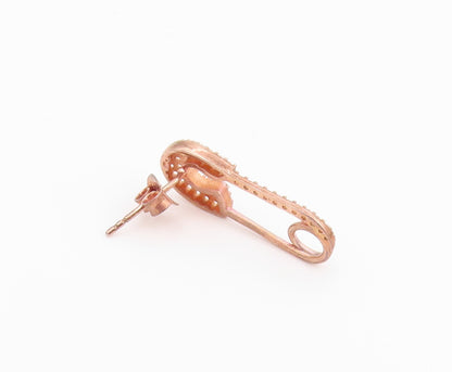 925 Sterling Silver Vintage Earrings Gold Plated CZ Safety Pin Studs  EG14519
