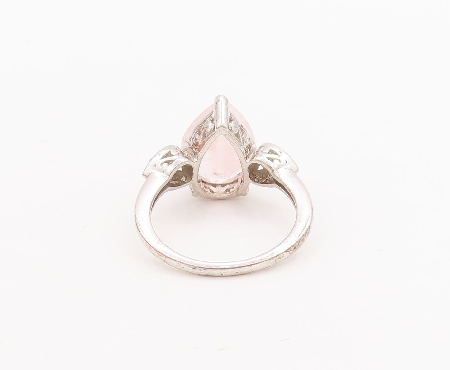 925 Sterling Silver Vintage Ring Drop Cut Rose Quartz & Diamonds  Sz 8  RG29235