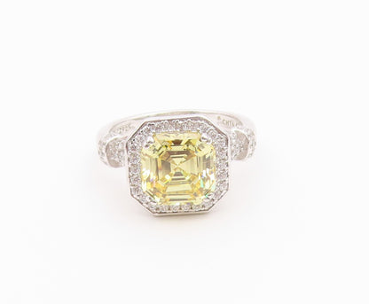 925 Sterling Silver Vintage Ring Citrine & CZ Octagon Halo Band  Sz 8  RG36576