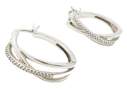 925 Sterling Silver  Genuine Diamonds Shiny Split Shank Hoop Earrings  EG7525