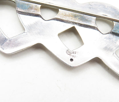 925 Sterling Silver  Vintage Shiny Smooth Open Love Hearts Brooch Pin  BP3430