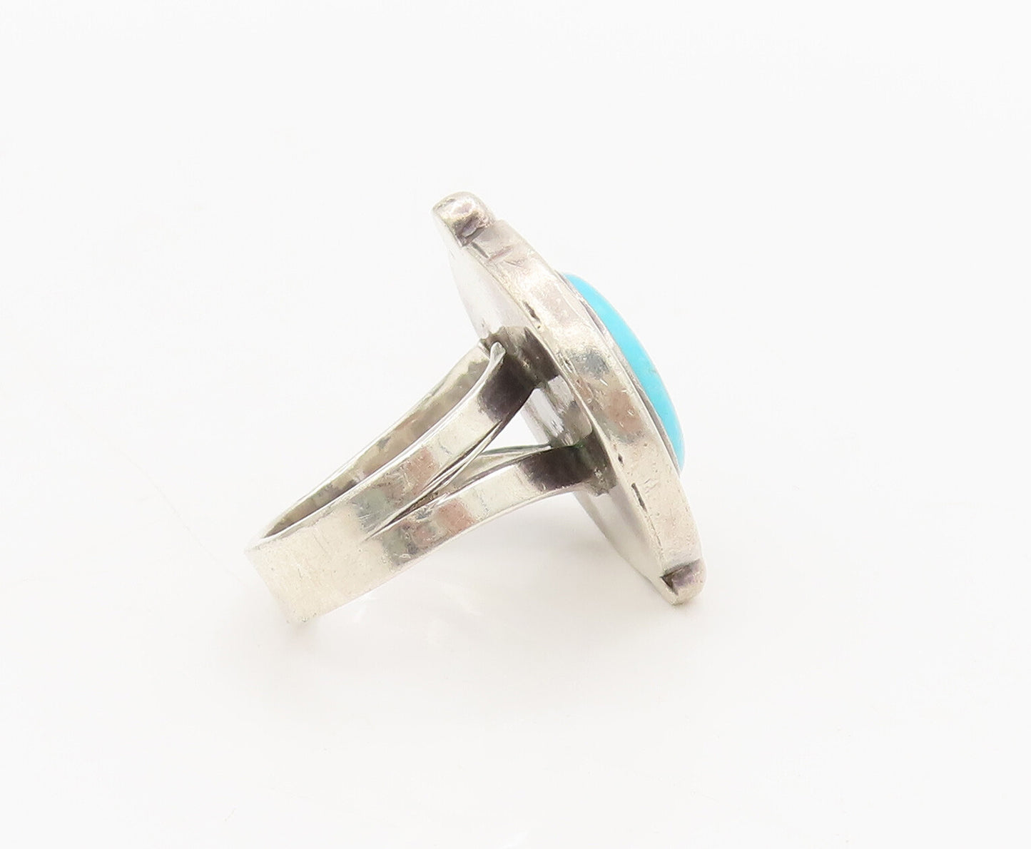 925 Silver Vintage Southwestern Turquoise Halo Rope Round Ring Sz 6.5 RG27036