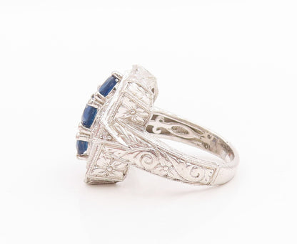 925 Sterling Silver Vintage Ring Round Sapphire & Topaz Inlay  Sz 6  RG33130
