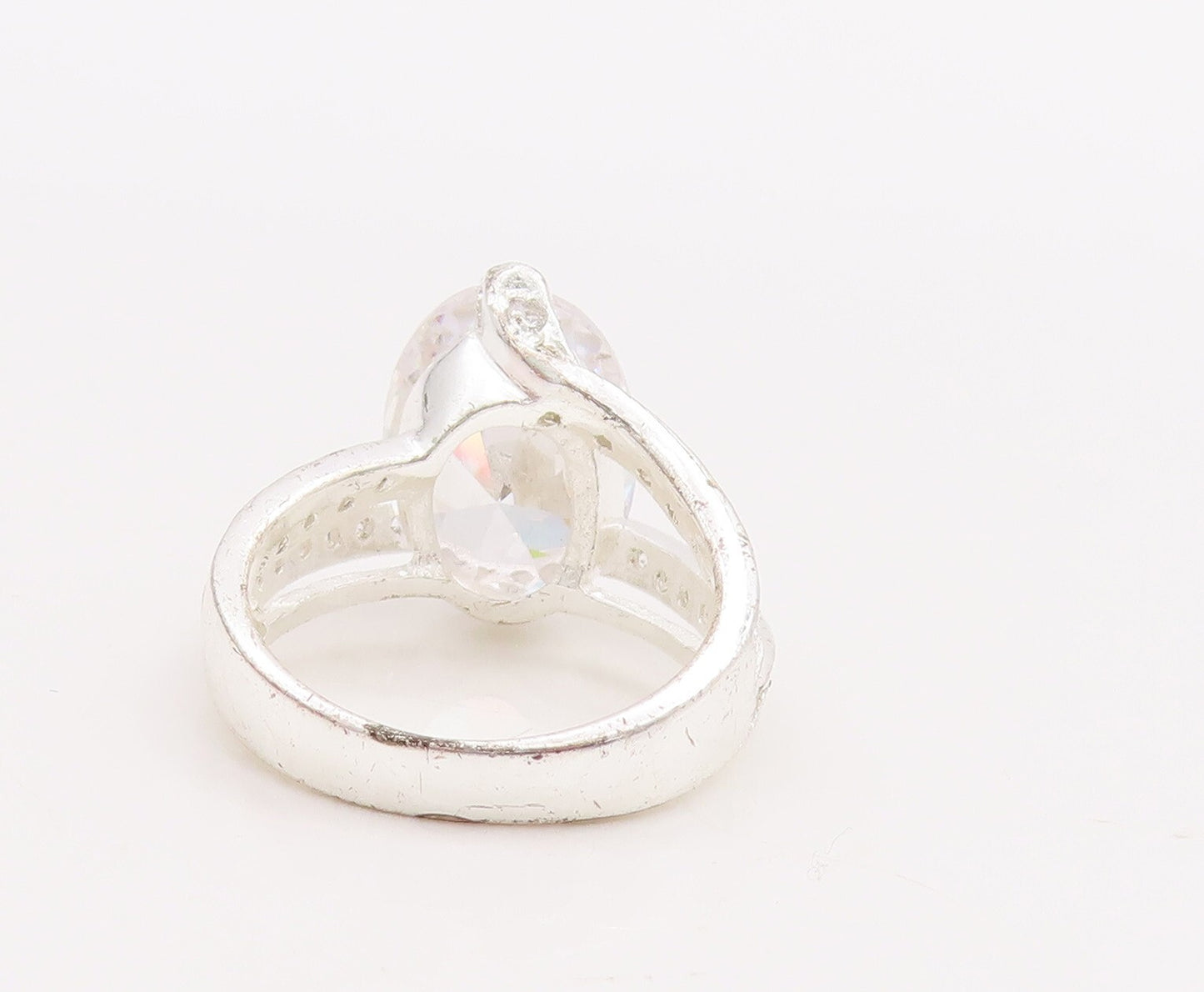 925 Sterling Silver Vintage Ring Designer Drop & Round Cut CZ  Sz 6  RG28867