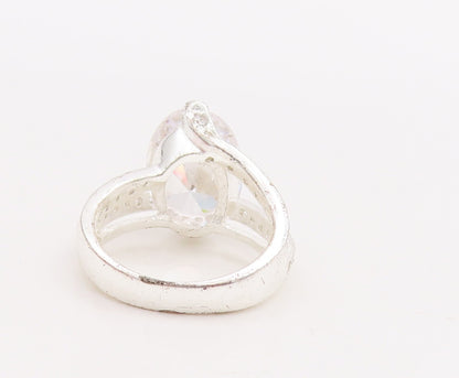 925 Sterling Silver Vintage Ring Designer Drop & Round Cut CZ  Sz 6  RG28867