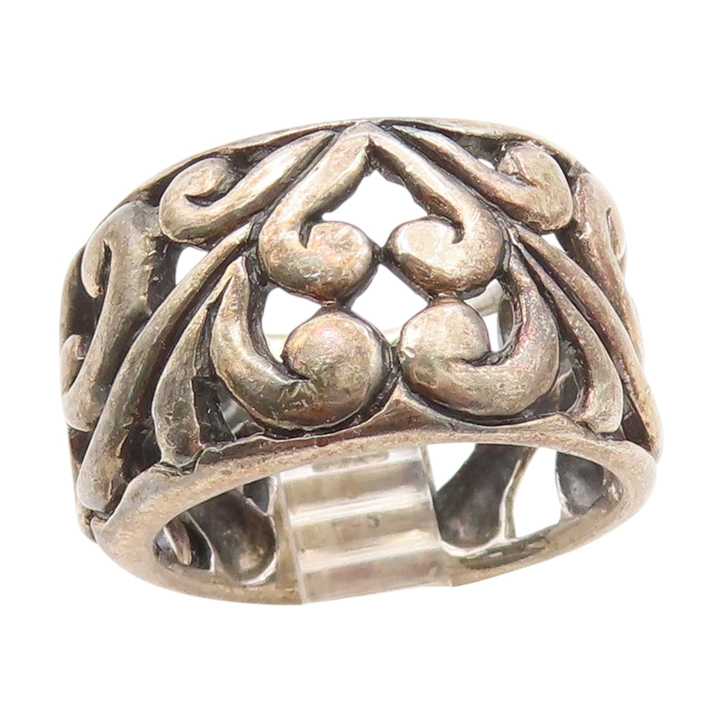 925 Sterling Silver Vintage Ring Swirly Scrollwork Love Heart Band Sz 8 RG34565