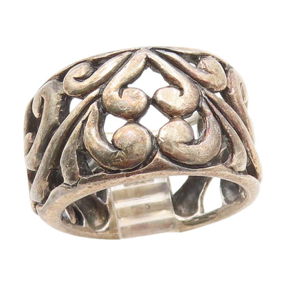 925 Sterling Silver Vintage Ring Swirly Scrollwork Love Heart Band Sz 8 RG34565