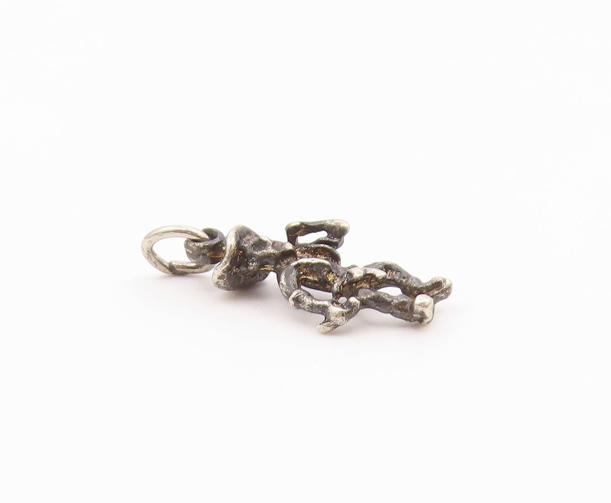 925 Sterling Silver  Vintage Pirate Man Motif With Stick Charm Pendant PT21639