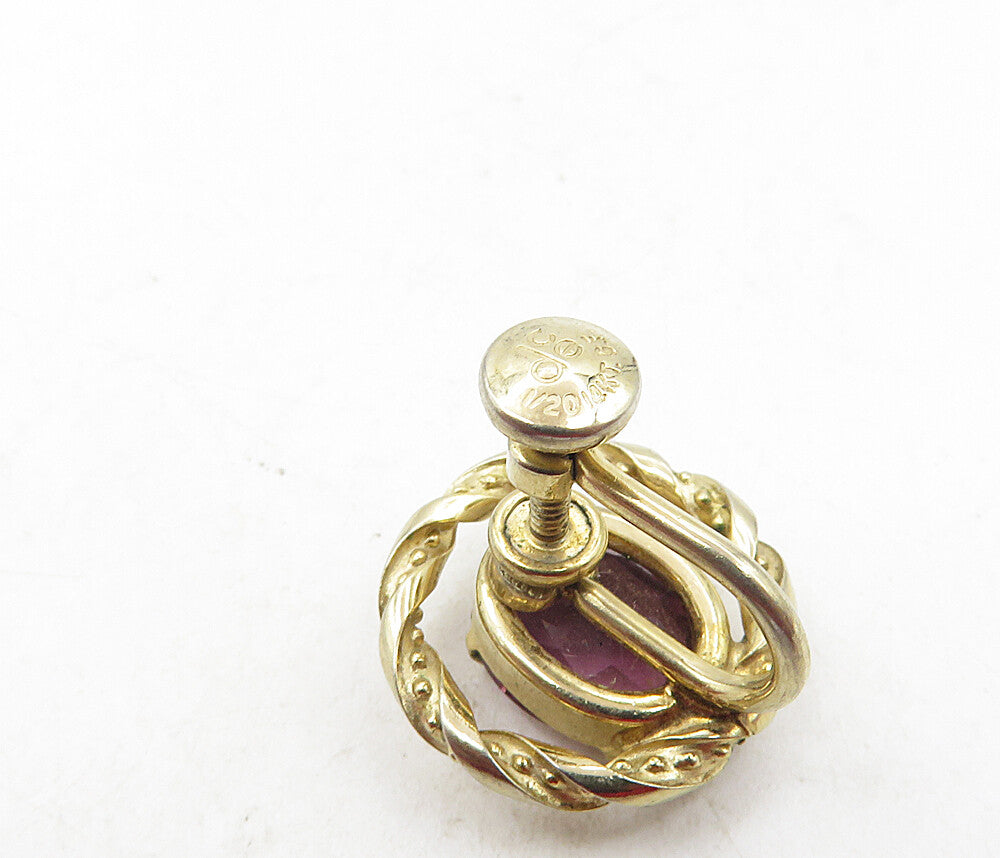 DEC 925 Silver  Vintage Amethyst Gold Plated Twist Non Pierce Earrings  EG4819