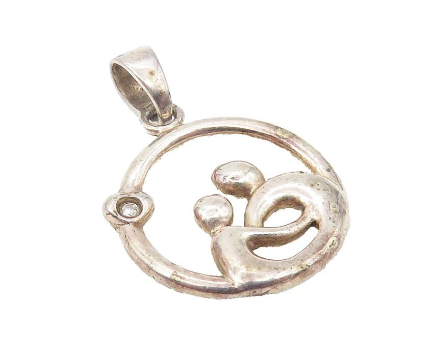 925 Sterling Silver  Vintage Petite Modernist Mom & Baby Drop Pendant  PT9239