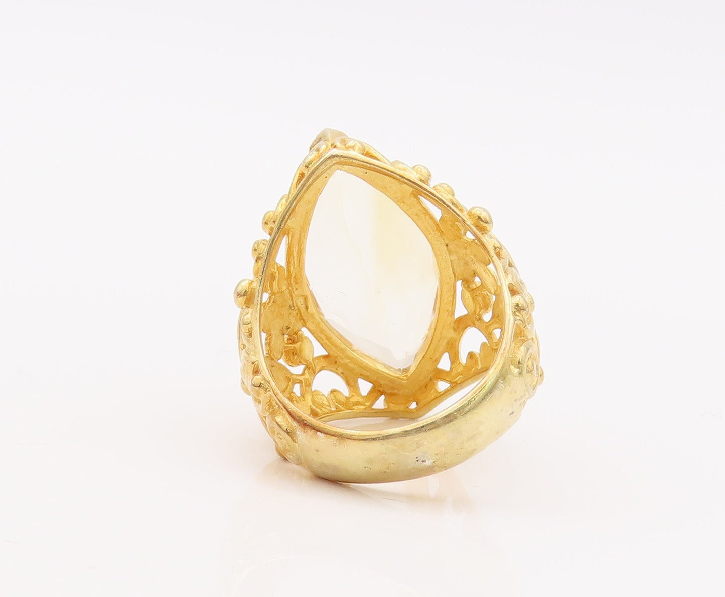 925 Sterling Silver Vintage Ring Gold Plated Citrine Floral Cutout Sz 7  RG29328