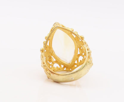 925 Sterling Silver Vintage Ring Gold Plated Citrine Floral Cutout Sz 7  RG29328