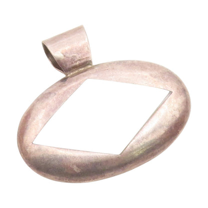 925 Sterling Silver  Vintage Diamond Shaped Mother Of Pearl Pendant  PT9403