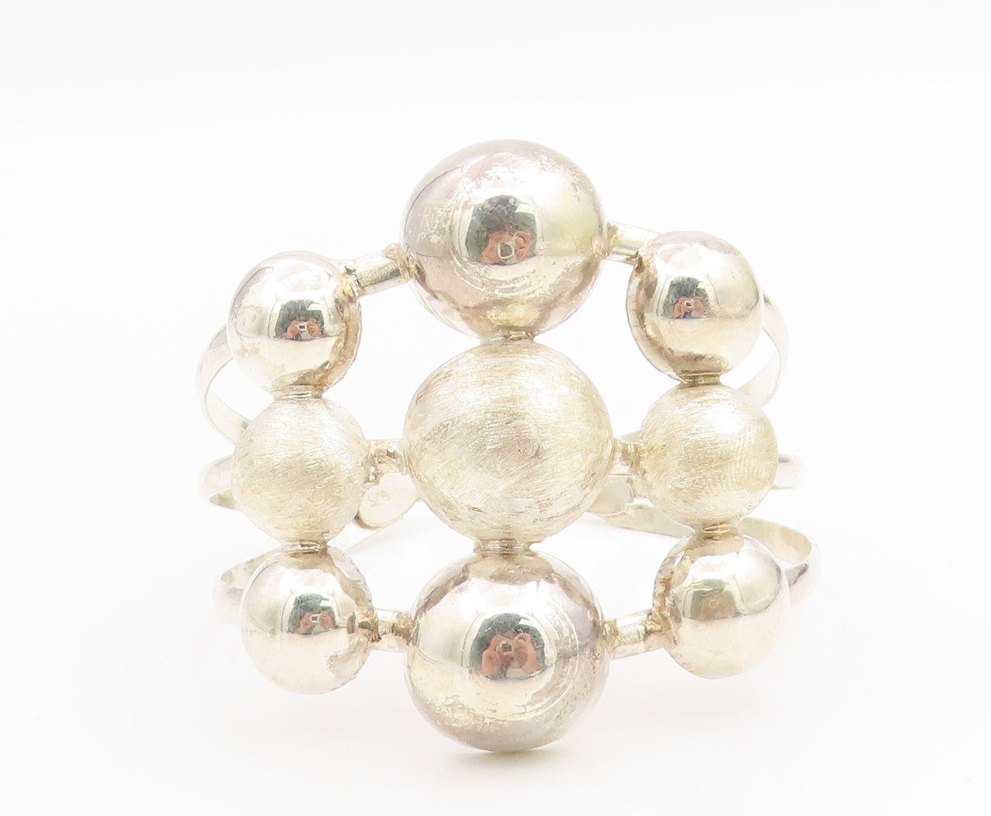 925 Sterling Silver Vintage Bracelet Modernist Large Spherical Bead Cuff BT11502