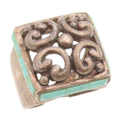 925 Sterling Silver Vintage Ring Turquoise Dark Tone Floral Band  Sz 7  RG33854