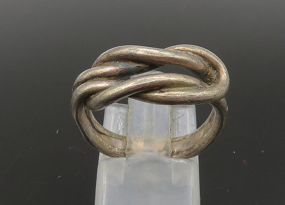 925 Sterling Silver  Vintage Dark Tone Knotted Band Ring Sz 7.5  RG22847