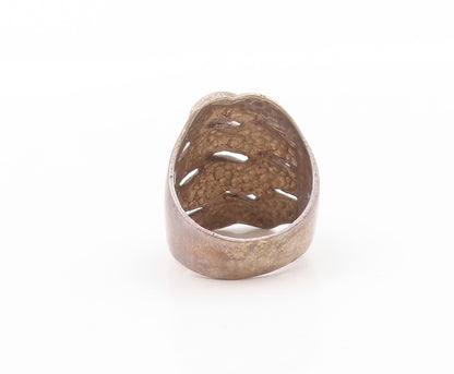 925 Sterling Silver Vintage Ring Dark Tone Broad Stitched Effect  Sz 6  RG32005