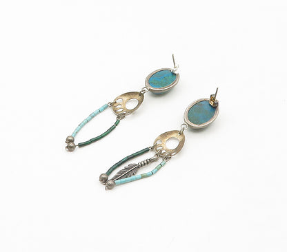 925 Silver Vintage Chrysocolla & Turquoise Drop Earrings EG8733