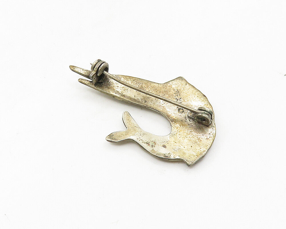 MEXICO 925 Sterling Silver  Vintage Abalone Shell Fish Brooch Pin  BP7118