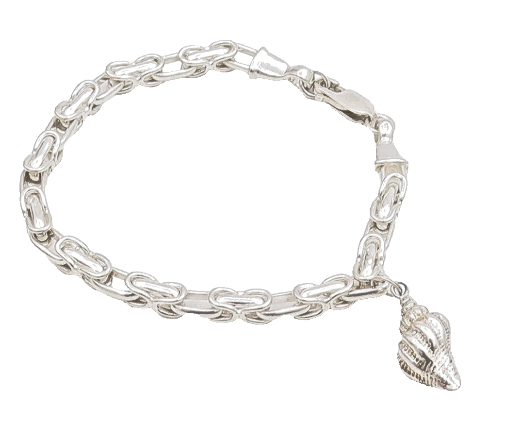 925 Sterling Silver Vintage Bracelet Modernist Chain With Conch Shell  BT11721