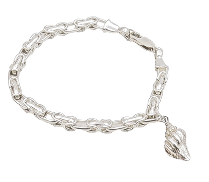 925 Sterling Silver Vintage Bracelet Modernist Chain With Conch Shell  BT11721