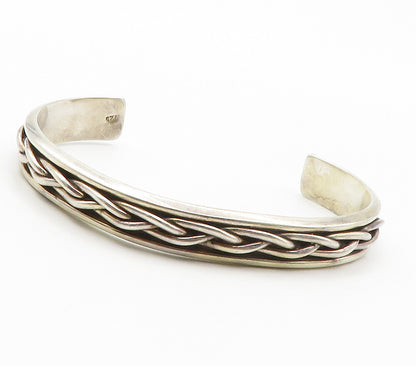 925 Sterling Silver  Vintage Shiny Braided Detail Smooth Cuff Bracelet  BT5791