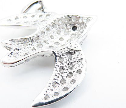 925 Sterling Silver  Sparkling Cubic Zirconia Swimming Fish Pendant  PT5205