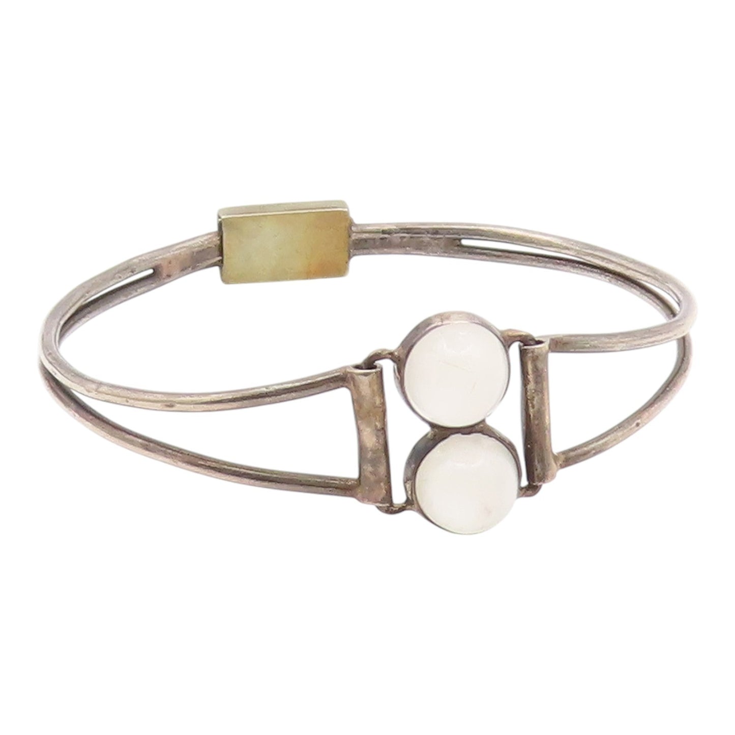 925 Silver  Vintage Double Cabochon Cat's Eye Split Bangle Bracelet  BT9608