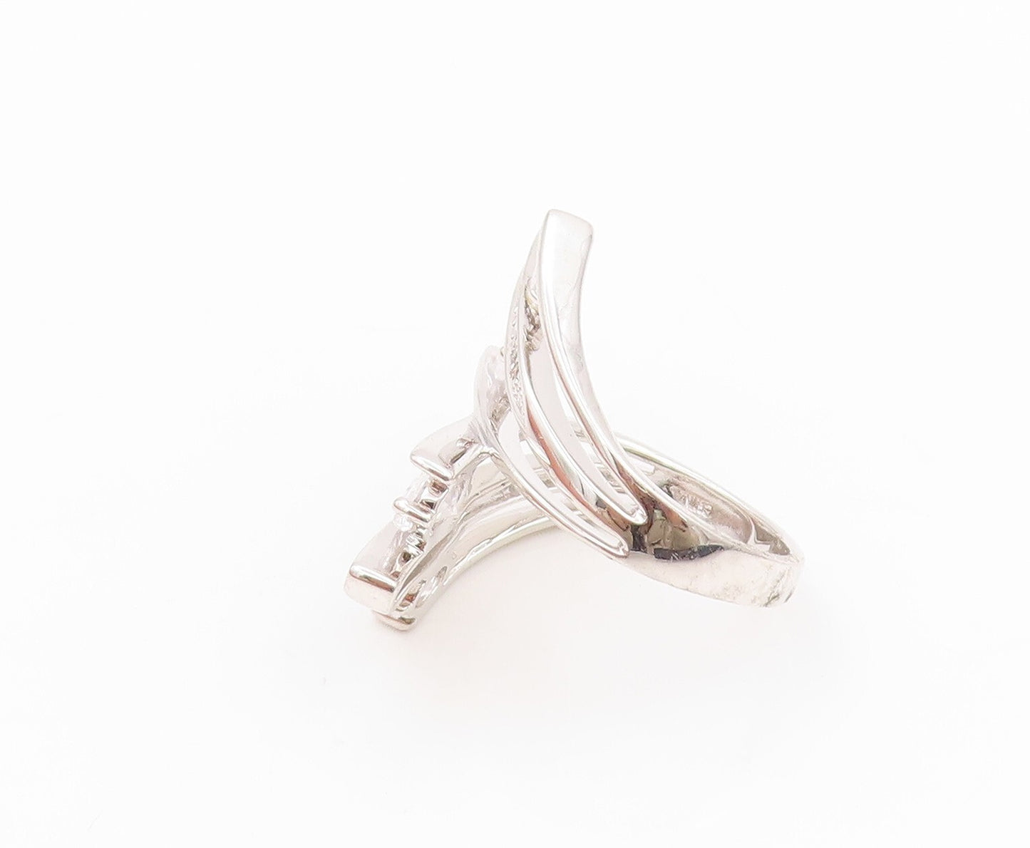 925 Sterling Silver Vintage Ring Designer Bypass Cutout CZ Inlay Sz 7 RG31894