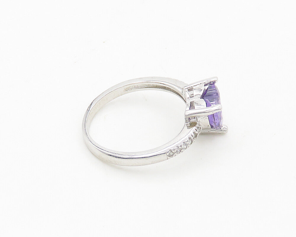 925 Sterling Silver  Amethyst & Topaz Love Heart Band Ring Sz 6.5  RG18909