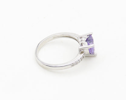 925 Sterling Silver  Amethyst & Topaz Love Heart Band Ring Sz 6.5  RG18909