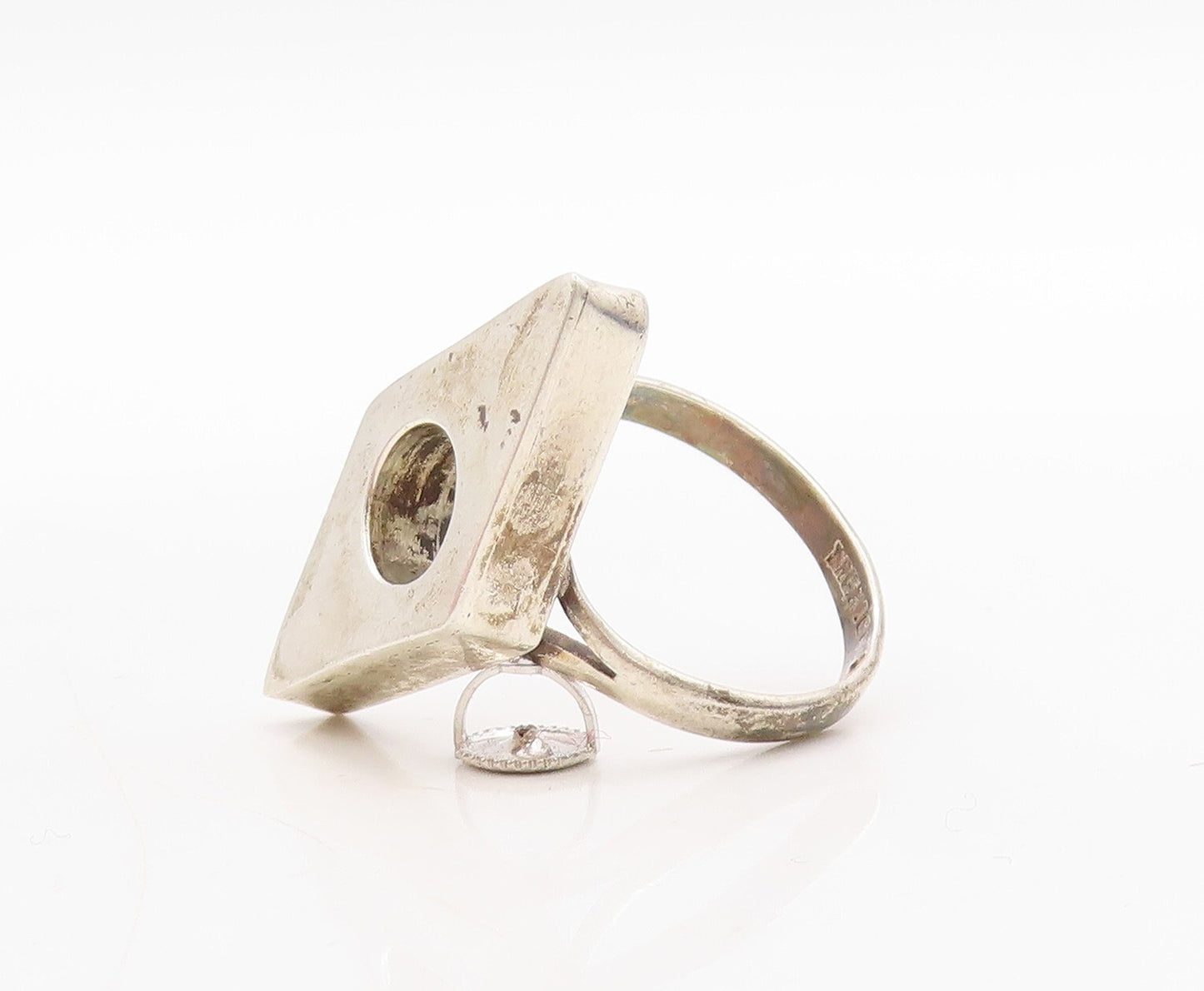 925 Sterling Silver Vintage Ring Diamond Shape Circle Cutout  Sz 8.5  RG31691