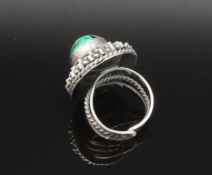 ISRAEL 925 Silver  Vintage Beaded Wavy Round Chrysocolla Ring Sz 5  RG25919