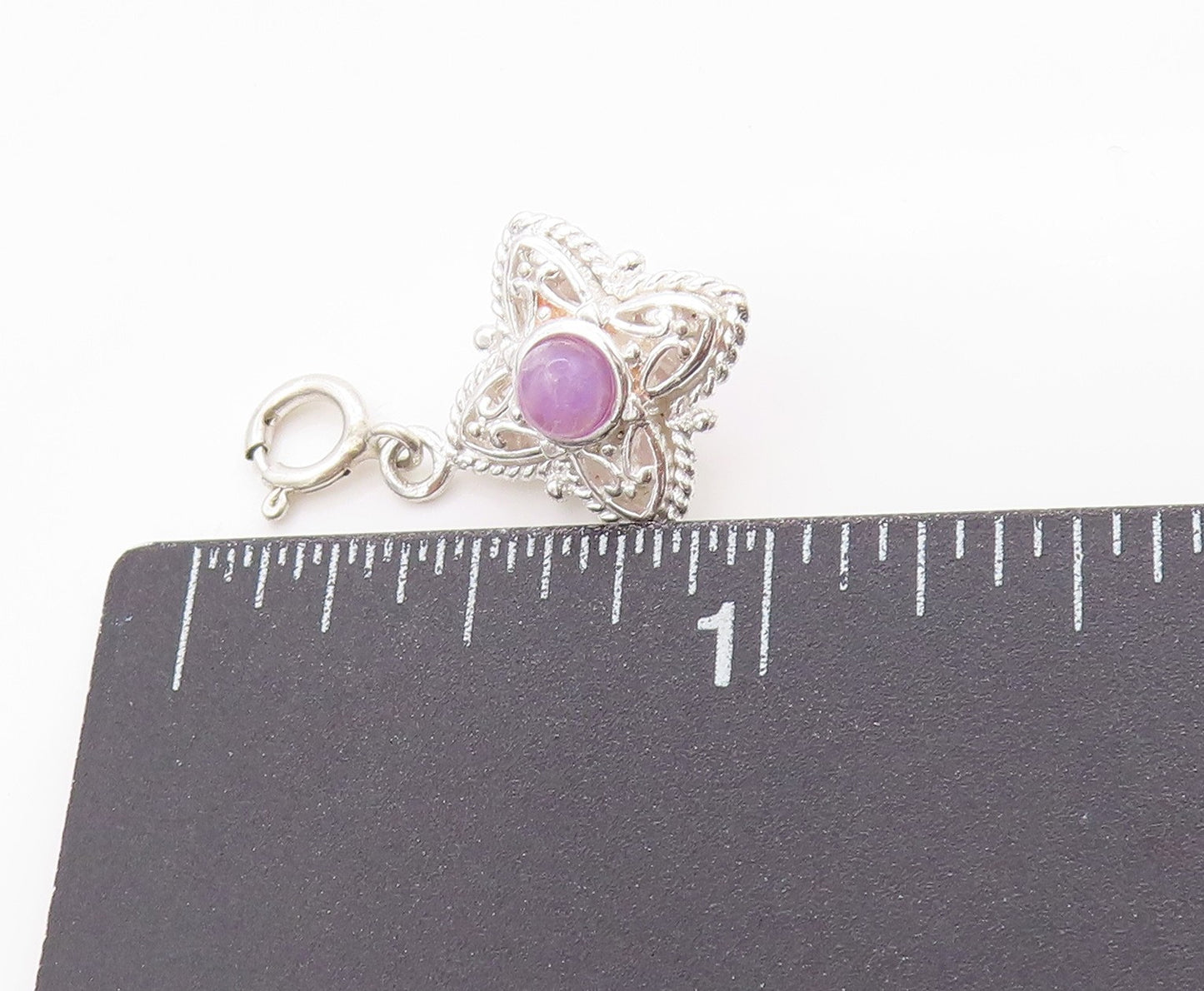 925 Sterling Silver Vintage Pendant Purple Amethyst Haze Cut Out Charm  PT24956