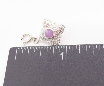 925 Sterling Silver Vintage Pendant Purple Amethyst Haze Cut Out Charm  PT24956