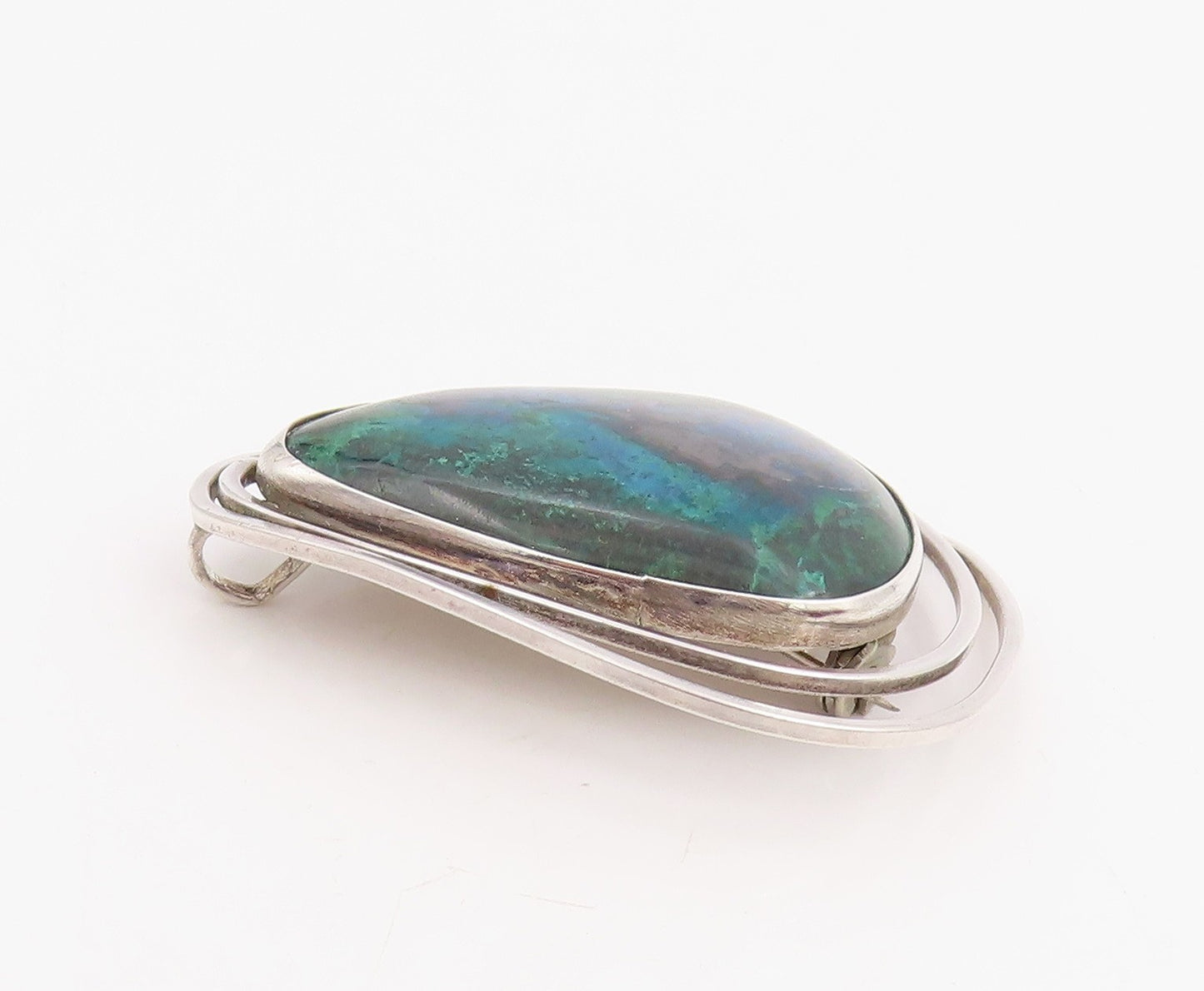 925 Sterling Silver Vintage Brooch ISRAEL Modernist Eilat Stone Pin  BP12285