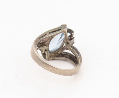 925 Sterling Silver Vintage Ring  Designer Cut 2 Tone Topaz  Sz 6  RG31722