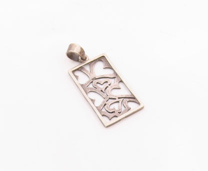 925 Sterling Silver Vintage Open Love Hearts Rectangular Drop Pendant PT20215