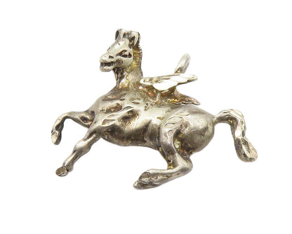 925 Sterling Silver  Vintage Dark Tone Flying Horse With Wings Pendant PT11234