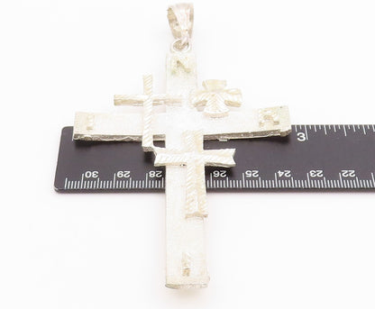 925 Sterling Silver Vintage Pendant Solid Large Carved Religious Cross  PT24390